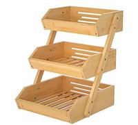 G.a HOMEFAVOR 3-Tier Bamboo Fruit Basket Bowl Holder, Bread Vegetables Storage Stand for Kitchen Countertop, Snacks Rack in Home Kitchen and Office, Natural