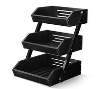G.a HOMEFAVOR 3-Tier Bamboo Fruit Basket Bowl Holder, Bread Vegetables Storage Stand for Kitchen Countertop, Snacks Rack in Home Kitchen and Office, Black
