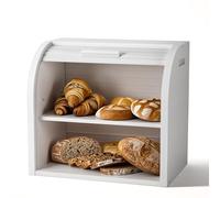 G.a HOMEFAVOR Bamboo Bread Bin 2-Layer Bread Box, Roll-Top Bread Storage for Kitchen with Removable Layer, Self Assembly, White