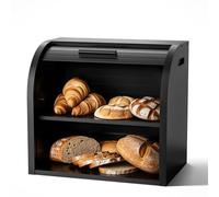 G.a HOMEFAVOR Bamboo Bread Bin 2-Layer Bread Box, Roll-Top Bread Storage for Kitchen with Removable Layer, Self Assembly, Black