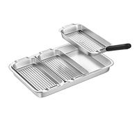 G.a HOMEFAVOR BBQ Grill Basket Set - Vegetable Barbecue Basket - Includes 3 Stainless Steel Grilling Baskets with Holes a Serving Tray & Lift Handle - For Grilling Fish Vegetables Meat