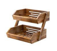 G.a HOMEFAVOR Fruit Basket 2 Tier Acacia Wood Fruit Bowl Stand Holder Vegetable Storage Kitchen Countertop Snacks Rack