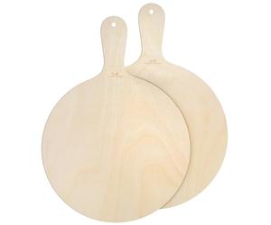 G.a HOMEFAVOR Round Pizza Board, Wooden Pizza Serving Plate with Handle,Practical Serving Plate & Rustic Cutting Board for Baking Pizza, Bread, Cheese, Antipasti, Fruit, Vegetables, 12.6“, Set of 2