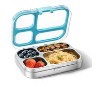 G.a HOMEFAVOR Stainless Steel Bento Lunch Box Kids 800ml, Leakproof Metal Bento Box 4 Compartments, Sandwich Snack Box Food Storage Container Kindergarten School, Dishwasher Safe, BPA-Free, Blue