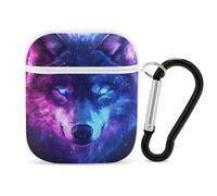 G-alaxy And Wolf Cute Earbuds Case Compatible with Airpods 1/2 Wireless Headphones Cover with Carabiner