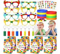 G.C Building Blocks Party Bag Fillers for 8 Kids Party Favours with Party Glasses Silicone Bracelet Keychain Party Bag for Birthday Party Supplies Pinata Party Bags Fillers Boys Girls