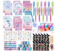 G.C Mermaid Party Bags Fillers, Girls Party Favours with Invisible Ink Pen Notebook Stamp Slap Bands Scratch Art for Kids, Mermaid Pinata Party Supplies Pre Filled Party Bags for Kids Girl