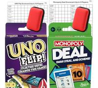 G&C PRODUCTS Uno Flip and Monopoly Deal Card Game Bundle - Travel Card Game Set for Game Nights with Scorecards and Travel Cases - Compact Card Games for Teens and Adults