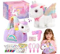 G.C Unicorn Gifts for 3 4 5 6 7 8 Year Old Girls with Electric Plush Unicorn Walking Barking, Plush Handbag, Painting Book, Groom Accessories, Pretend Play Pet Care Kids Toys Birthday Presents Girls