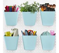G.CORE Large Pegboard Cups Peg Board Storage Bin 6 Pack with Hooks, Square Box Shape Pegboard Cup Holder Accessories for Garage Workbench/Craft Room/Office/Playroom/Home Kitchen Organization (Blue)