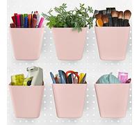 G.CORE Large Pegboard Cups Peg Board Storage Bin 6 Pack with Hooks, Square Box Shape Pegboard Cup Holder Accessories for Garage Workbench/Craft Room/Office/Playroom/Home Kitchen Organization (Pink)