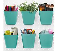 G.CORE Large Pegboard Cups Peg Board Storage Bin 6 Pack with Hooks, Square Box Shape Pegboard Cup Holder Accessories for Garage Workbench/Craft Room/Office/Playroom/Home Kitchen Organization (Green)