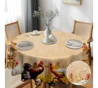 G-dake Autumn Circular Table Cloth Wipe Clean, Vintage Hens Rooster Round Tablecloth, Waterproof Polyester Tablecloths for Home Kitchen Dining Party Harvest Thanksgiving (150cm)