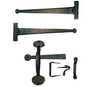 G Decor 18" Coinbase Hand Forged T Hinges Pair & Suffolk Thumb Latch Door Set in Beeswax