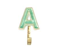 G Decor Alphabet Green Crackle Glazed Hooks in Antique Brass (A)