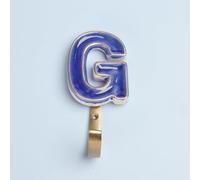 G Decor Alphabet Royal Blue Crackle Glazed Hooks in Antique Brass (G)