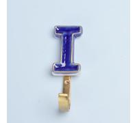 G Decor Alphabet Royal Blue Crackle Glazed Hooks in Antique Brass (I)