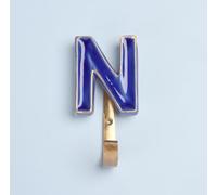G Decor Alphabet Royal Blue Crackle Glazed Hooks in Antique Brass (N)