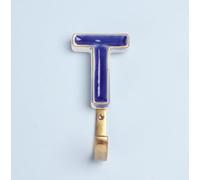 G Decor Alphabet Royal Blue Crackle Glazed Hooks in Antique Brass (T)