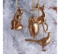 G Decor Antique Gold Forest Animal Hanging Ornaments Winter Creatures Christmas Decorations (Owl)