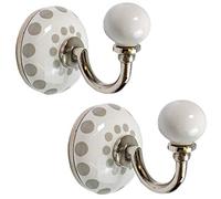 G Decor Cambridge Polka Dot Grey White Ceramic Wall Vintage Home Improvement, Shabby Chic, Interior Furniture, Clothes Hangers, Coat Hat Key Door Hooks (2-Pack)
