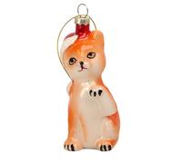 G Decor Festive Ginger Cat Hand-Blown & Hand-Painted Glass Christmas Tree Ornament Santa Hat Decoration
