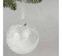 G Decor Frosted Effect Glass Christmas Bauble with Real Feathers Insert Large Snowy Tree Ornament Decoration