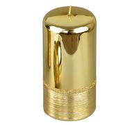 G Decor Gold Glitter Glass Effect Reflecting Plain Gloss Pillar Candles Anniversary New Home (Large Pillar)