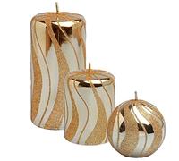 G Decor Gold Spiral Glitter Glass Effect Reflecting Gloss Pillar Candles Anniversary New Home Gift (Gold Set of Three)