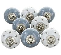 G Decor Grey Stars Pack of 8 Ceramic Door Knobs Vintage Shabby Chic Cupboard Drawer Pull Handles