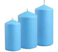 G Decor Henry Velvet Matt Powder Blue Pillar Candles Anniversary New Home Gift (Powder Blue - Set of 3)