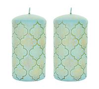 G Decor Morocco Inspired Mint and Pink Light Brass Pastel Pillar Candles Anniversary New Home (Mint Set of 2)