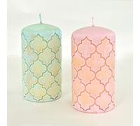 G Decor Morocco Inspired Mint and Pink Light Brass Pastel Pillar Candles Anniversary New Home (Set of 2 (Pink and Mint))