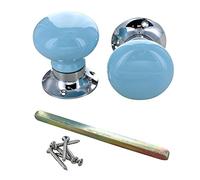 G Decor Perfect Edit Light Blue Set of Handcrafted Ceramic Mortice Door Handles, Internal Turning Knobs for Bedroom & Room Doors with Chrome Base
