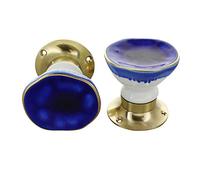 G Decor Rhodes Dark Blue Handcrafted & Hand-Painted Ceramic Mortice Door Knob Set with Crackle Glaze Finish & Solid Brass Base - Interior Door Set