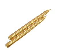 G Decor Set of 2 Handmade Maison Dorée Antique Gold Spiral Glitter Stripe Dinner & Taper Candles. Great for Christmas lunches and New Year soirées, to Wedding Tables and Autumnal Dinners