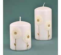 G Decor Set of 2 Margaret Flower White Elegant Pillar Candles