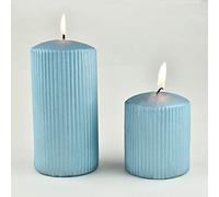 G Decor Set of 2 Ribbed Pastel Blue Pillar Shimmer Candles, Decorative and Elegant Candles for Home Decor, Parties, and Special Occasion
