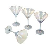 G Decor Set of 4 Handmade Iridescent Grey Hammered Martini & Cocktail Glasses with Gold Rim