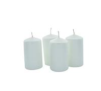 G Decor Set Of 4 Plain White, Non-Scented, Small Pack Roman Plain Paraffin Varnished Shimmer Church Outdoor Pillar Candles, Great for Weddings and Christmas