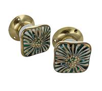 G Decor Set of Milano Signature Handcrafted & Hand-Painted Internal Mortice Turning Door Handles - Ceramic Knobs with Brass Base