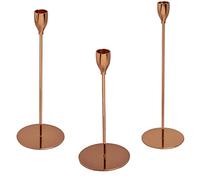 G Decor Set Of Three Aldwin Copper Rose Gold Brass Metal Classic Dinner Candlesticks Taper Church Candle Holders