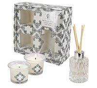 G Decor Set Small Jar Candles and Reed Diffuser, Lemongrass Scented, Natural Aroma Soy Wax, Luxury Three Piece Set Present, Great New Home Welcoming Gift, Black Smoke Free