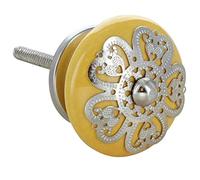 G Decor Silver Applique III Round Ceramic Door Knobs Handles (Yellow)