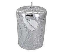 G Decor Silver Spiral Glitter Glass Candle Pillar (Small Pillar)