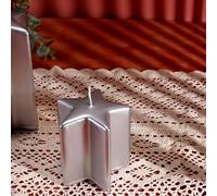 G Decor Silver Star Shaped Varnished Shimmer Candles Anniversary New Home Gift (Small Silver Star)
