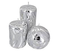 G Decor Silver Swirl Glitter Candle with Glass Effect Shine (Set of 3)