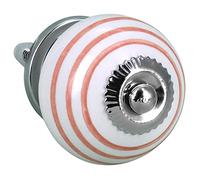 G Decor Striped on White Round Ceramic Door Knob Vintage Shabby Chic Cupboard Drawer Pull Handle (Light Pink on White)