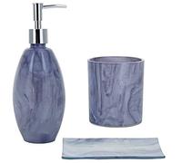G Decor Watercolour Grey Marvel Effect Glass 3-Piece Bathroom Accessory Set, Includes Liquid Soap or Lotion Dispenser, Toothbrush Holder, Soap Dish