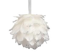 G Decor White Feather Snowfall Bauble Real Feather Christmas Ornament with Silver Detail